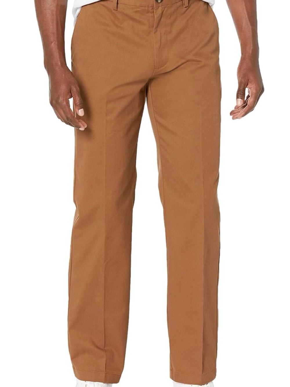 Men’s classic fit wrinkle resistant flat front stretch Chino pants dark khaki